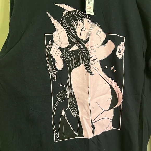 Spencer’s Lewd Complex Graphic T-Shirt Long-Sleeved Black Pink Size Large NWT - Picture 2 of 9